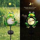 Garden Solar Lights Outdoor Decorations, Waterproof Frog Crackle Glass Globe Metal Garden Stake Lights, Solar Powered Warm White LED Light for Halloween Christmas Pathway Lawn Patio Yard Decor - Glow-Paradise