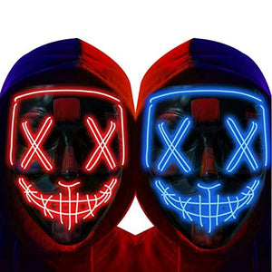 Halloween Mask LED Light up Mask (2 Pack) Scary mask for Festival Cosplay Halloween Costume Masquerade Parties,Carnival (Red+Blue) - Glow-Paradise
