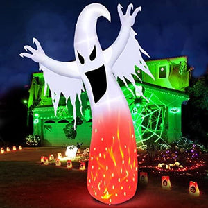[Rotating Flame] 8 Foot Giant Halloween Inflatables Flame Ghosts Blow Up with Rotating LED Lights Halloween Decorations Outdoor Yard Lawn Garden Home Holiday Decor (6 Stakes 2 Tethers 2 Weight Bags) - Glow-Paradise