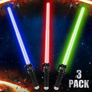 TOY Life Light Up Saber - 3 Pack Lightup Sabers, Telescopic Extendable & Collapsable Laser Sword, LED Light Sword Set with Motion Sensitive FX Sound, Light Up Swords for Kids Adults - Glow-Paradise