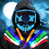 Halloween Scary Mask with LED Gloves Kit Cosplay, LED Costume Mask EL Wire Light Up Mask for Halloween Costume Festival Cosplay,Music Festival Parties (Blue) - Glow-Paradise