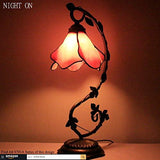 WERFACTORY Tiffany Lamp Pink Stained Glass Bedside Lamp, Thin Metal Leaf Table Desk Reading Light 8X10X21 Inches Decor Small Space Bedroom Home Office LED Bulb Included S70106A Series - Glow-Paradise