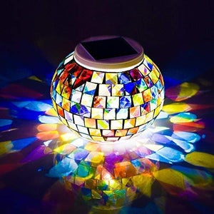 WSgift Color Changing Solar Powered Glass Mosaic Ball Led Garden Lights, Rechargeable Solar Table Lights, Outdoor Waterproof Solar Night Lights Table Lamps for Decorations, Ideal Gifts - Glow-Paradise