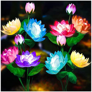 TONULAX Solar Garden Lights, Solar Lotus Flower Lights, Solar Lights Outdoor for Garden, Patio, Yard Decoration, 7 Color Changing Solar Decorative Lights, Larger Solar Panel(4 Pack) - Glow-Paradise