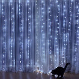 HOME LIGHTING Window Curtain String Lights, 300 LED 8 Lighting Modes Fairy Copper Light with Remote, USB Powered Waterproof for Christmas Bedroom Party Wedding Home Garden Wall Decorations, Cool White - Glow-Paradise