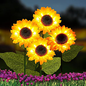 4 Pack Ostritec Solar Sunflower Lights Outdoor Flower Garden Stake Lights,Waterproof LED Solar Powered Sunflower Lights Thanksgiving Christmas Gift Decor for Grave Patio Yard Pathway Wedding Party - Glow-Paradise