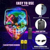 Halloween Purge Mask Light up - CHAOYU LED Scary Face Mask 2 Color Glow Mask with 3 Light Modes Masquerade Costume for Women Men Kids Adults (Blue & Red) - Glow-Paradise