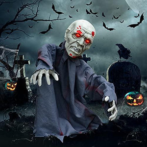 FUSPWEAO Scary Halloween Decorations Outdoor Zombie, Animated Zombie Halloween Decorations, Creepy Moving Halloween Groundbreaker, Motion Activated Halloween Props with Glowing Eyes Creepy Sound - Glow-Paradise