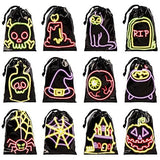 STEFORD 72PCS Halloween Drawstring Candy Bags,Black Shining Halloween Trick or Treat Bags Plastic Goodie Bags Halloween Party Favors - Glow-Paradise