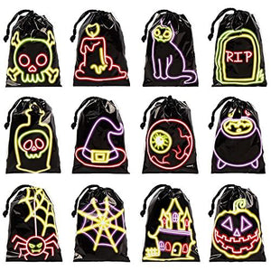 STEFORD 72PCS Halloween Drawstring Candy Bags,Black Shining Halloween Trick or Treat Bags Plastic Goodie Bags Halloween Party Favors - Glow-Paradise