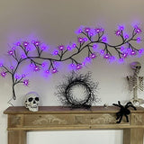 [Timer & 8 Modes] 6Ft 54 LED Halloween Willow Vine Twig 18 LED Spiders, 36 Purple Halloween Lights Waterproof Battery Operated Garland Halloween Scary Decorations Home Indoor Wall - Glow-Paradise