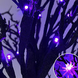 TURNMEON 2FT Prelit Halloween Black Tree Decor with Timer, 25 Spider & 24 Purple Lights Halloween Battery Operated Spooky Artificial Tree Halloween Indoor Tabletop Home Holiday Decoration - Glow-Paradise