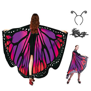 Butterfly Wings for Women, Butterfly Shawl Fairy Ladies Cape Nymph Pixie Costume Accessory (Purple Red) - Glow-Paradise