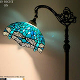 WERFACTORY Tiffany Floor Lamp Sea Blue Stained Glass Dragonfly Arched Lamp 12X18X64 Inches Gooseneck Adjustable Corner Standing Reading Light Decor Bedroom Living Room (LED Bulb Included) S622 Series - Glow-Paradise