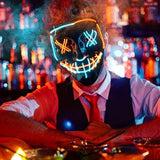 Halloween Scary Mask with LED Gloves Kit, Costume Mask EL Wire Light Up Mask for Halloween Costume Festival Cosplay(Orange & Blue) - Glow-Paradise