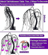 TURNMEON 24 Inch 32 LED Halloween Willow Tree Decorations with Timer DIY 8 Bats Purple Lights Battery Operated Artificial Black Spooky Tree Tabletop Indoor Home Party Holiday Halloween Decor - Glow-Paradise