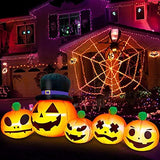 TURNMEON 8 Ft Long Halloween Inflatables 5 Pumpkins Lanterns, Lighted Pumpkin Ghosts Blow Ups with 6 Stake 2 Tether 1 Weight Bag Halloween Yard Decoration Outdoor Indoor Garden Lawn Home Holiday Party - Glow-Paradise