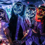 Depointer Halloween Scary Mask Cosplay Led Costume Mask EL Wire Light up Halloween Festival Party, Pink/Green - Glow-Paradise