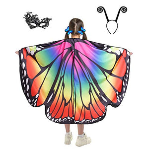Butterfly Wings for Kids Butterfly Shawl Fairy Girl Cape Nymph Pixie Costume Halloween Accessory Children Size (Rainbow c) - Glow-Paradise