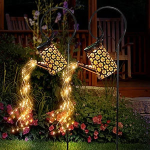 Solar Lights Outdoor Waterproof, Solar Watering Can Lights Garden Decor, Retro Metal Hanging Solar Lantern with String Lights, Outdoor Decorations for Porch Lawn Driveway Backyard Pathway（2 Pack） - Glow-Paradise
