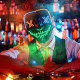 Halloween Scary Mask with LED Gloves Kit, LED Costume Mask EL Wire Light Up Mask for Halloween Costume Festival Cosplay(Blue & Green & Red) - Glow-Paradise