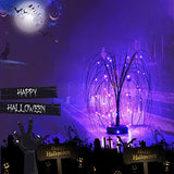 20 Inch Halloween Tree for Table Decor, 40 LED Lighted Willow Tree Light Purple Halloween Lights with Spiders Bats Tabletop Artificial Black Spooky Tree Halloween Decorations for Home Party - Glow-Paradise