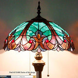 WERFACTORY Tiffany Floor Lamp Green Brown Liaison Stained Glass Standing Reading Light 16X16X64 Inches Antique Pole Corner Lamp Decor Bedroom Living Room Home Office (LED Bulb Included) S160G Series - Glow-Paradise