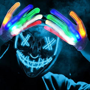 Halloween Scary Mask with LED Gloves Kit Cosplay, LED Costume Mask EL Wire Light Up Mask for Halloween Costume Festival Cosplay,Music Festival Parties (Blue) - Glow-Paradise