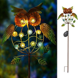 TAKE ME Garden Solar Lights Outdoor,Solar Powered Stake Lights Great Gifts- Metal OWL LED Decorative Garden Lights for Walkway,Pathway,Yard,Lawn (Green) - Glow-Paradise