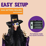 JOYIN Life Size 74" Hanging Animated Witch with LED Eyes and Spooky Sounds for Halloween Decorations - Glow-Paradise