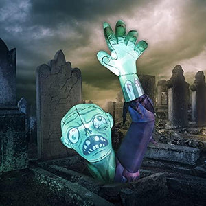 GOOSH 6 Feet High Halloween Inflatable Terror Green Zombies Raise Hands Blow Up Yard Decoration Clearance with LED Lights Built-in for Holiday/Party/Yard/Garden - Glow-Paradise