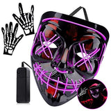Halloween Mask LED Light Up Scary Mask with Skull Gloves 3 Lighting Modes for Festival Parties Cosplay (purple) - Glow-Paradise