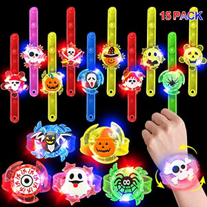 15Pack Halloween LED Spin Bracelets Halloween Toys Gifts Party Favors for Kids 15 Style Pumpkin Spider Flash Light up Fidget Toy Halloween Treat Goodie Bag Glow in the Dark Party Supplies - Glow-Paradise