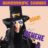 JOYIN Life Size 74" Hanging Animated Witch with LED Eyes and Spooky Sounds for Halloween Decorations - Glow-Paradise