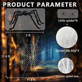 Outdoor Halloween Decorations Spider Web 5 FT Giant Spider + Diameter of 11.8 FT Circular Spider Web + 60g Spider Web + 6 Tiny Spiders - Glow-Paradise