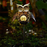 Go2garden Solar Lights Outdoor Owl Decorative Metal Stakes Lights Crackle Glass Light for Lawn, Yard Art, Pathway, Patio Decor(Bronze) - Glow-Paradise