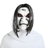 Creepy Mask Scary Challenge Games - Evil Latex Mask with Long Hair - Halloween Costume Creepy Cosplay Party Props (B) - Glow-Paradise