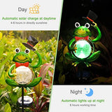 Garden Solar Lights Outdoor Decorations, Waterproof Frog Crackle Glass Globe Metal Garden Stake Lights, Solar Powered LED Green Light for Halloween Christmas Pathway Lawn Patio Yard Decor(Hat) - Glow-Paradise