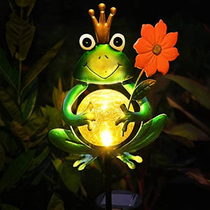 Garden Solar Lights Outdoor Decorations, Waterproof Frog Crackle Glass Globe Metal Garden Stake Lights, Solar Powered Warm White LED Light for Halloween Christmas Pathway Lawn Patio Yard Decor(Flower) - Glow-Paradise