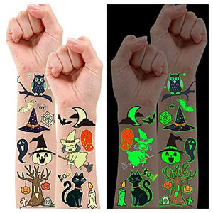 Partywind 250 Styles Glow Halloween Party Supplies, Luminous Halloween Temporary Tattoos for Kids Birthday Party Decorations Favors, Halloween Gifts Goodie Bag Fillers (24 Sheets) - Glow-Paradise