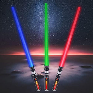 Lightup Saber, 3 Packs 3 Colors LED Light Sword with Sound (Motion Sensitive), Extendable and Realistic Handle, FX Lightup Saber for Christmas, War Fighter Warriors, Halloween Party, Xmas Presents - Glow-Paradise