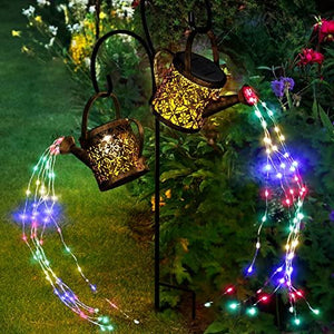 MEREAR Solar Watering Can Lights Outdoor with 8 Multi-Color Changing Modes, IP65 Waterproof Landscape Light Garden Decor, One Pole Two Lights Outside Decorations for Lawn, Backyard, Patio, Chrismas - Glow-Paradise