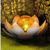 Huaxu Solar Powered Garden Lights , Outdoor Decorative Lotus Light , Art Cracked Glass Ball Metal Waterproof Solar Garden Light for Pathway, Lawn, Patio, Yard - Glow-Paradise