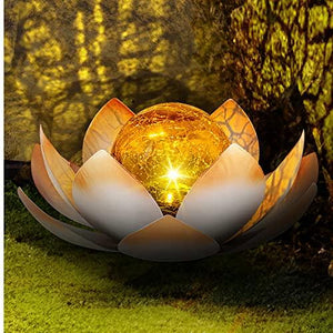 Huaxu Solar Powered Garden Lights , Outdoor Decorative Lotus Light , Art Cracked Glass Ball Metal Waterproof Solar Garden Light for Pathway, Lawn, Patio, Yard - Glow-Paradise