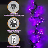 [Timer & 8 Modes] 6Ft 54 LED Halloween Willow Vine Twig 18 LED Spiders, 36 Purple Halloween Lights Waterproof Battery Operated Garland Halloween Scary Decorations Home Indoor Wall - Glow-Paradise