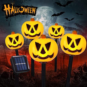 Halloween Pumpkin Stake Lights Set of 5, Solar Lighted 3D Pumpkins Outdoor Waterproof for Garden, Pathway and Yard Decoration - Glow-Paradise