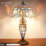 WERFACTORY Tiffany Style Lamp Blue Purple Cloud Stained Glass Table Lamp 12X12X22 Inches Mother-Daughter Vase Desk Reading Light Decor Bedroom Living Room Home Office (LED Bulb Included) S558 Series - Glow-Paradise