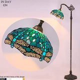 WERFACTORY Tiffany Floor Lamp Sea Blue Stained Glass Dragonfly Arched Lamp 12X18X64 Inches Gooseneck Adjustable Corner Standing Reading Light Decor Bedroom Living Room (LED Bulb Included) S622 Series - Glow-Paradise
