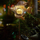 Solar Garden Decoration Outdoor Lights, Metal Fish Stakes LED Lights for Patio, Garden, Yard, Walkway (Bronze) - Glow-Paradise