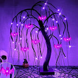 TURNMEON 24 Inch 32 LED Halloween Willow Tree Decorations with Timer DIY 8 Bats Purple Lights Battery Operated Artificial Black Spooky Tree Tabletop Indoor Home Party Holiday Halloween Decor - Glow-Paradise